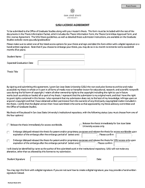 SJSU Master's Thesis License Agreement