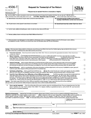 IRS Form 4506-T Request for Transcript of Tax Return