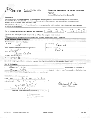 Ontario Municipal Election Financial Statement