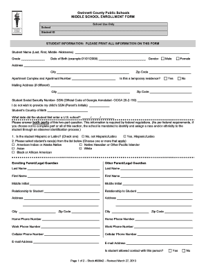 Gwinnett County Middle School Enrollment Form