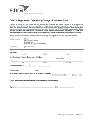 FINRA CRD Change of Address Form