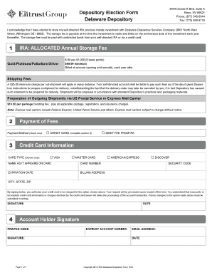 Delaware Depository IRA Precious Metals Storage Form