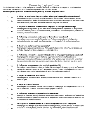 IRS Employee vs Independent Contractor Classification Form