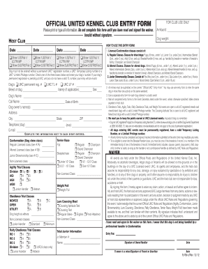 United Kennel Club Dog Show Entry Form