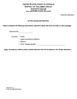 USCA Form 1 After-Hours Depository