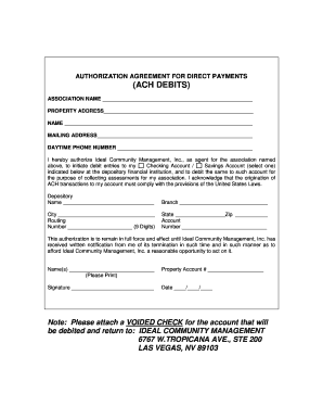 Authorization Agreement for Direct Payments (ACH Debits)