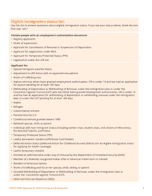 Eligible Immigration Status List for Health Coverage