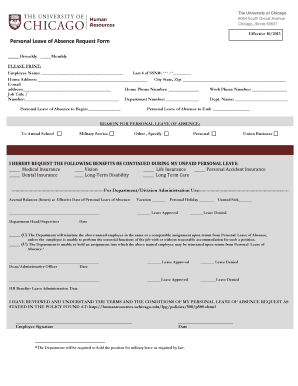 University of Chicago Personal Leave of Absence Request Form