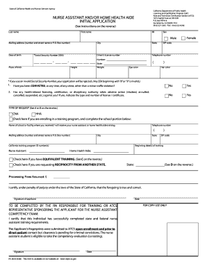 California Nurse Assistant and Home Health Aide Initial Application