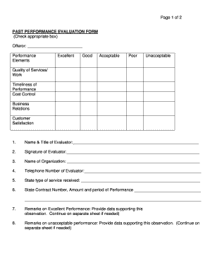Past Performance Evaluation Form