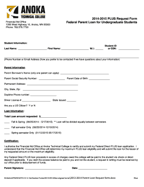 Federal Parent Loan for Undergraduate Students Request Form