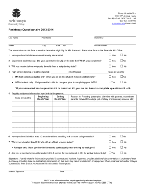 Residency Questionnaire 2013-2014
