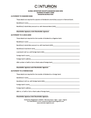 Diamond Bank Dividend Payment Form
