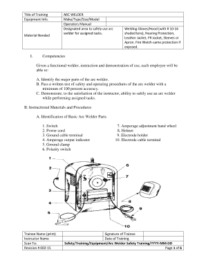 Arc Welder Safety Training Form