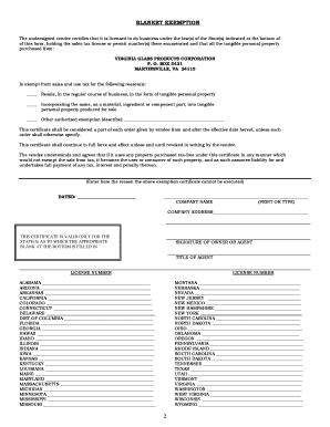 Blanket Exemption Certificate