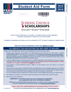Student Aid Form 2015