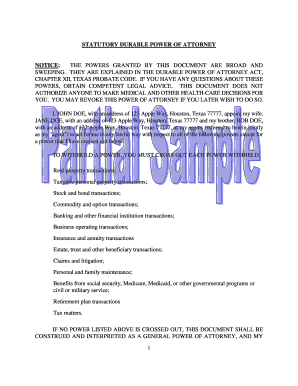 Texas Durable Power of Attorney