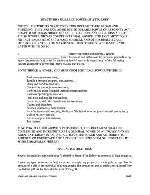 Texas Statutory Durable Power of Attorney