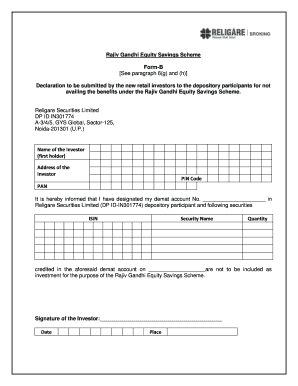 Rajiv Gandhi Equity Savings Scheme Form-B