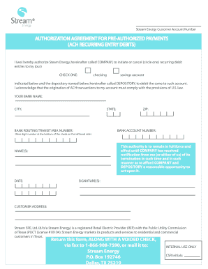 Stream Energy ACH Authorization Agreement