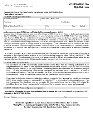 GSEPS 401(k) Plan Opt-Out Form