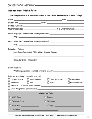 Assessment Intake Form