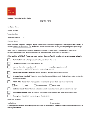 Wells Fargo Business Purchasing Dispute Form