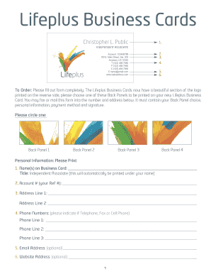 Lifeplus Business Card Order Form