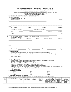 ICICI Lombard Travel Insurance Proposal Form