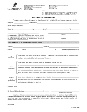 Release of Assignment for Life Insurance Policy