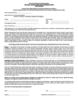 Next of Kin Release Subrogation Assignment Form