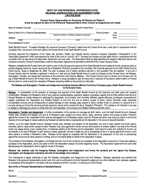 Next of Kin Release Subrogation Assignment Form