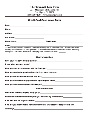 Credit Card Case Intake Form