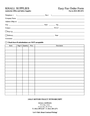 KHALL Supplies Fax Order Form
