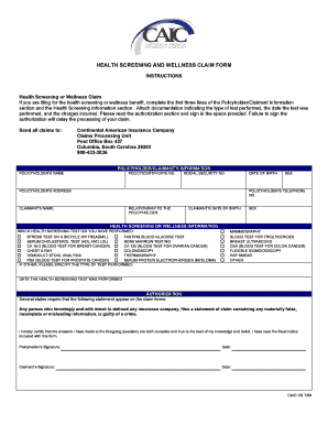 Health Screening and Wellness Claim Form