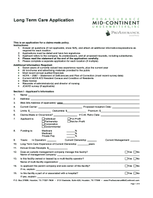 Long Term Care Insurance Application