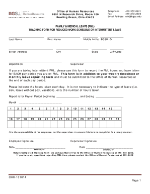 FML Tracking Form for Reduced Work Schedule
