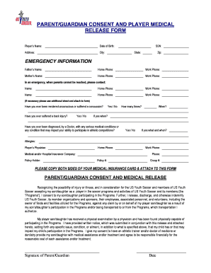 Parent Guardian Consent and Player Medical Release Form