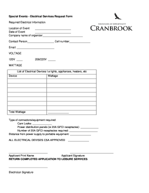 Special Events - Electrical Services Request Form