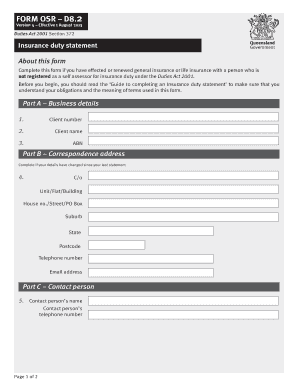 Queensland Insurance Duty Statement