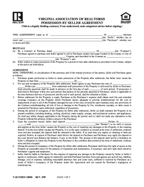Virginia Possession by Seller Agreement