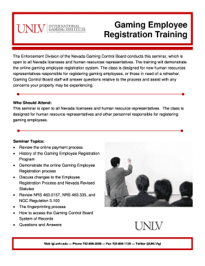 Gaming Employee Registration Training - unlv