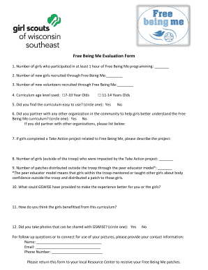 Free Being Me Evaluation Form