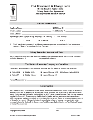 Salary Reduction Agreement for Annuity/Mutual Funds
