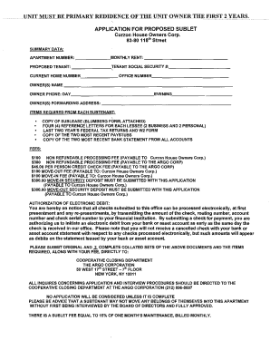 Application to Sublet Apartment