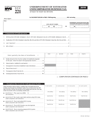 New York City Unincorporated Business Tax Underpayment Form