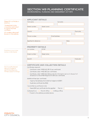 Section 149 Planning Certificate Application