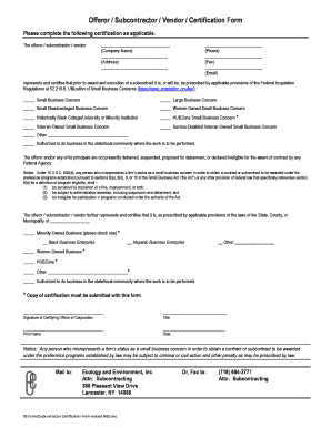 Subcontractor Certification Form