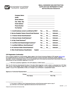 Small Business Sub-Contracting Supplier Size Representations