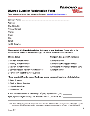 Diverse Supplier Registration Form